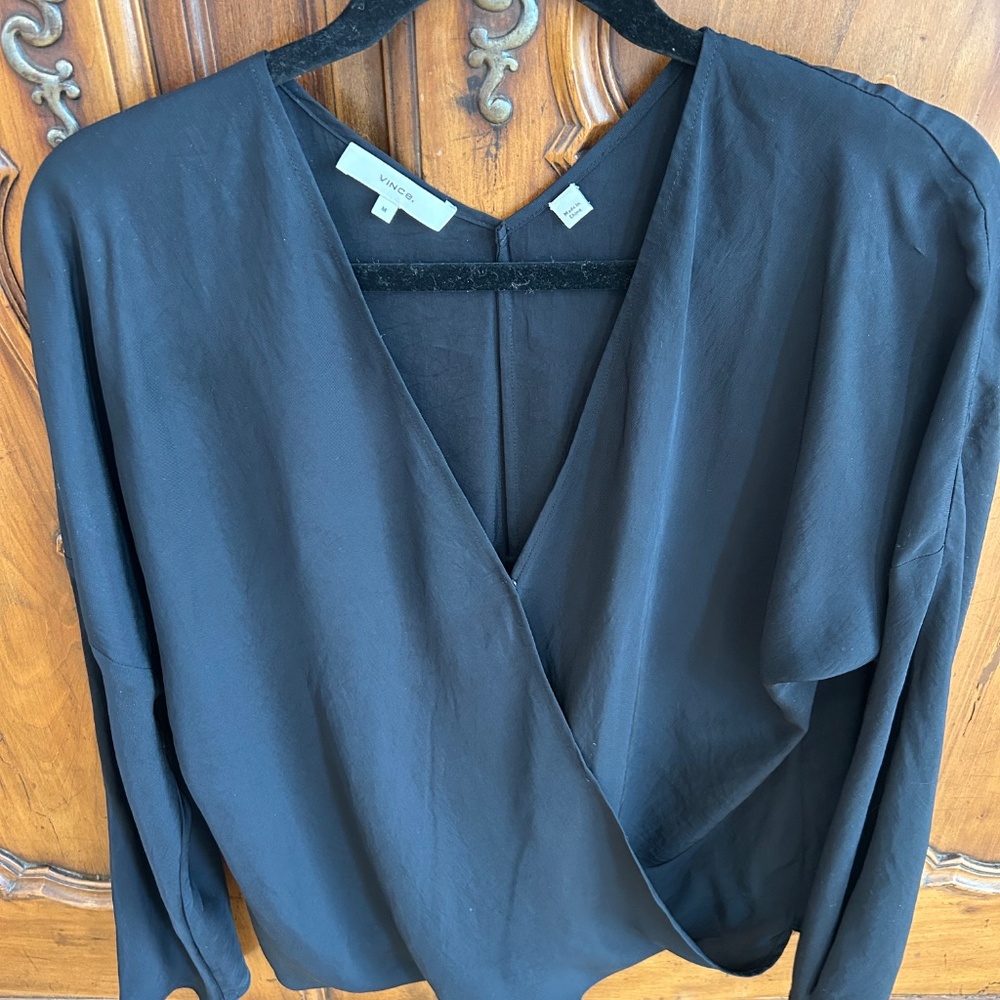 Vince Black V Neck Blouse Size M